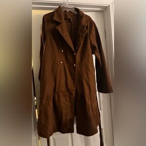 Pre-Owned Brown SHEIN LUNE Lapel Neck Double Breasted Belted Overcoat
